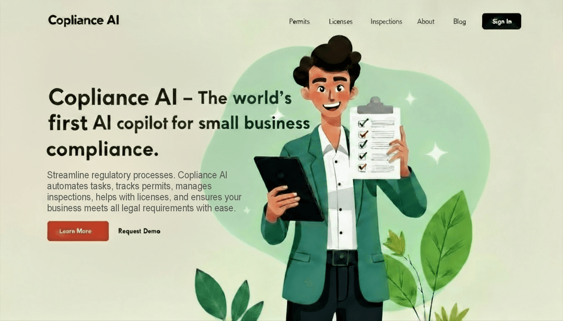 Business owner using Copliance AI dashboard to manage compliance tasks and deadlines